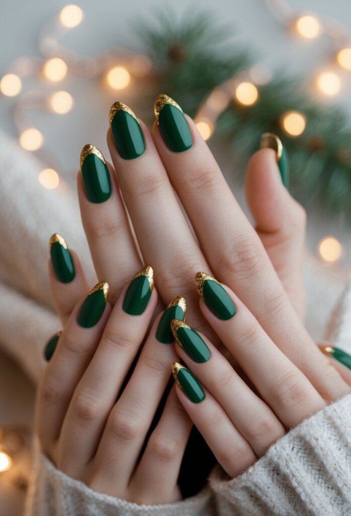 Green and Gold Festive Nails