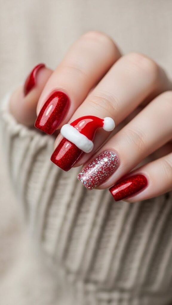 Santa Hat Accent Nails