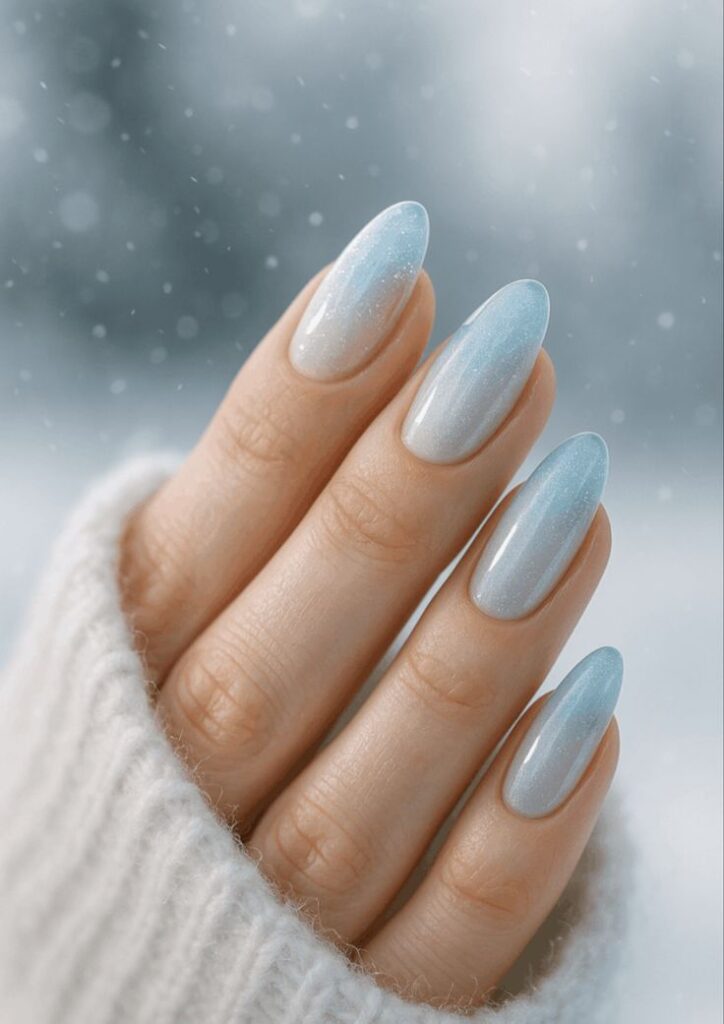 Frosted Icy Blue Nails