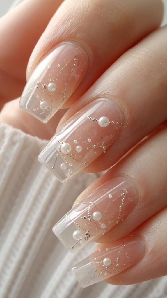 White Sheer Layered Nails