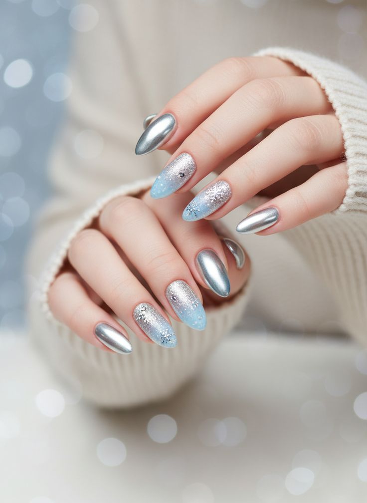 Silver Gel Nails with a Frosty Shine