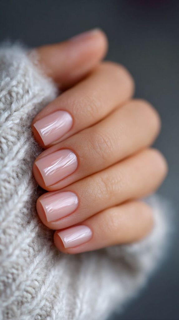 Glossy Nude Short Nails