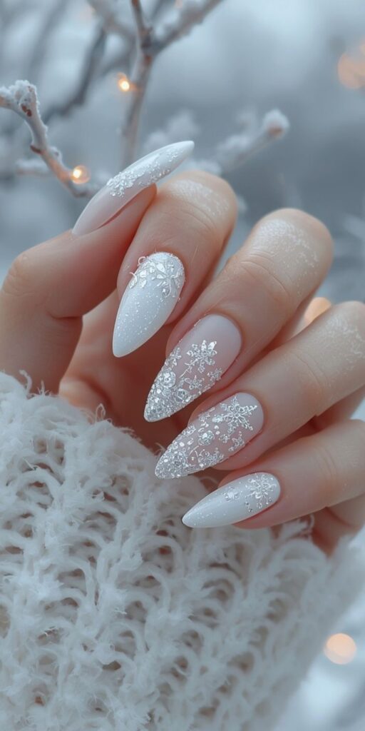 Crystal White Winter Nails