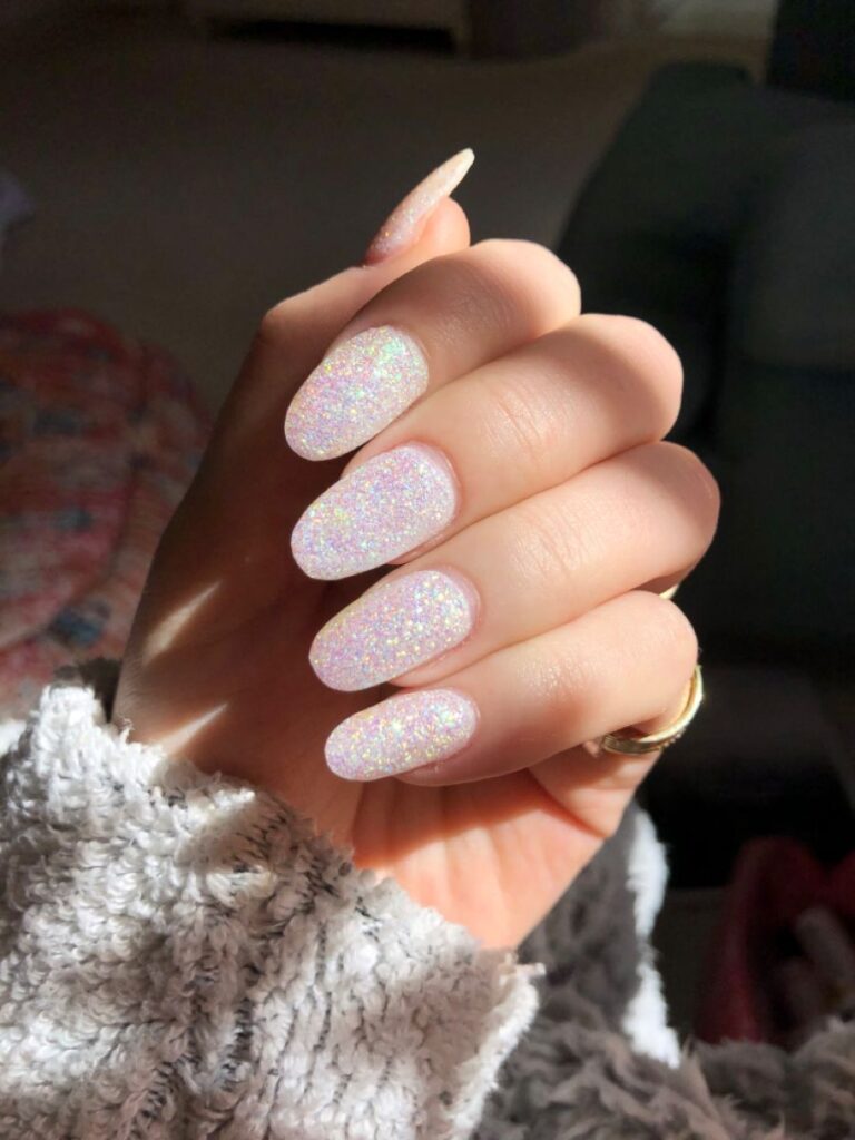 White Glitter Dust Nails