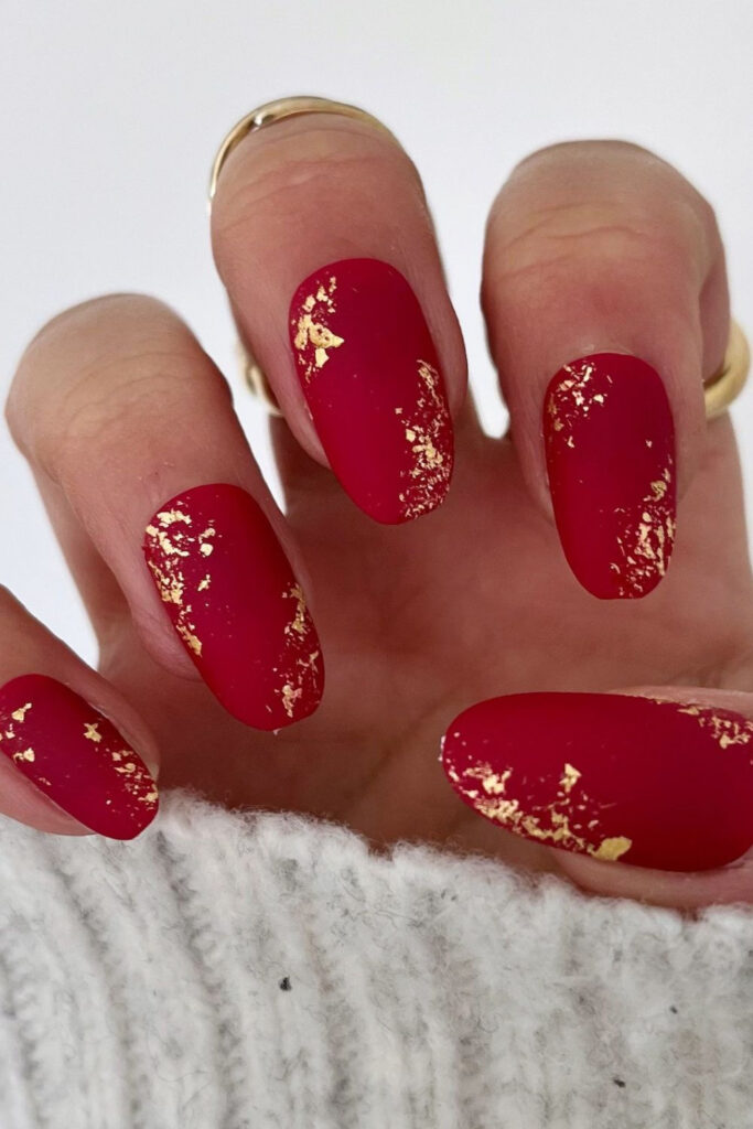 Red Gel Nails with Gold Details