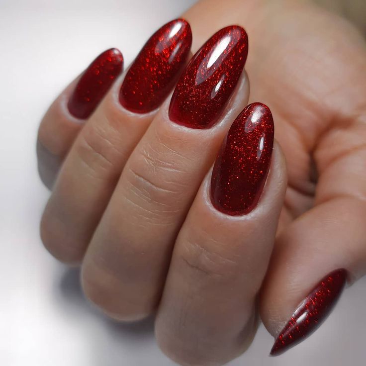 Berry Red Shine Nails