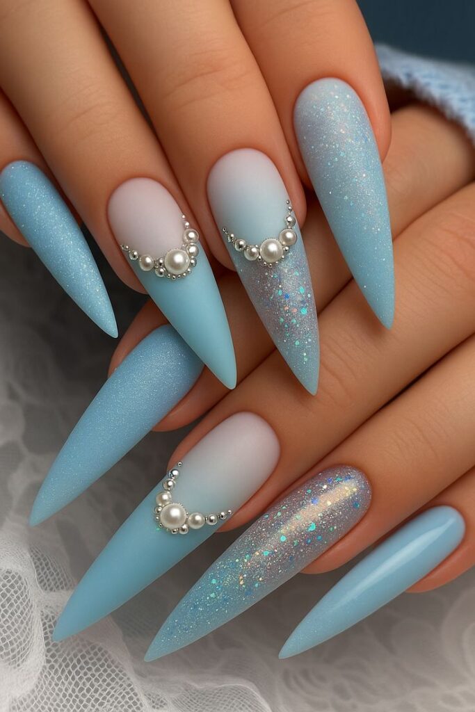 Icy Blue Pearl Nails