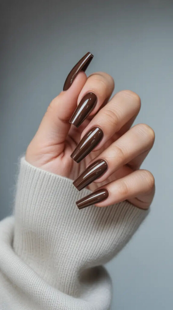 Deep Chocolate Brown Gloss Nails