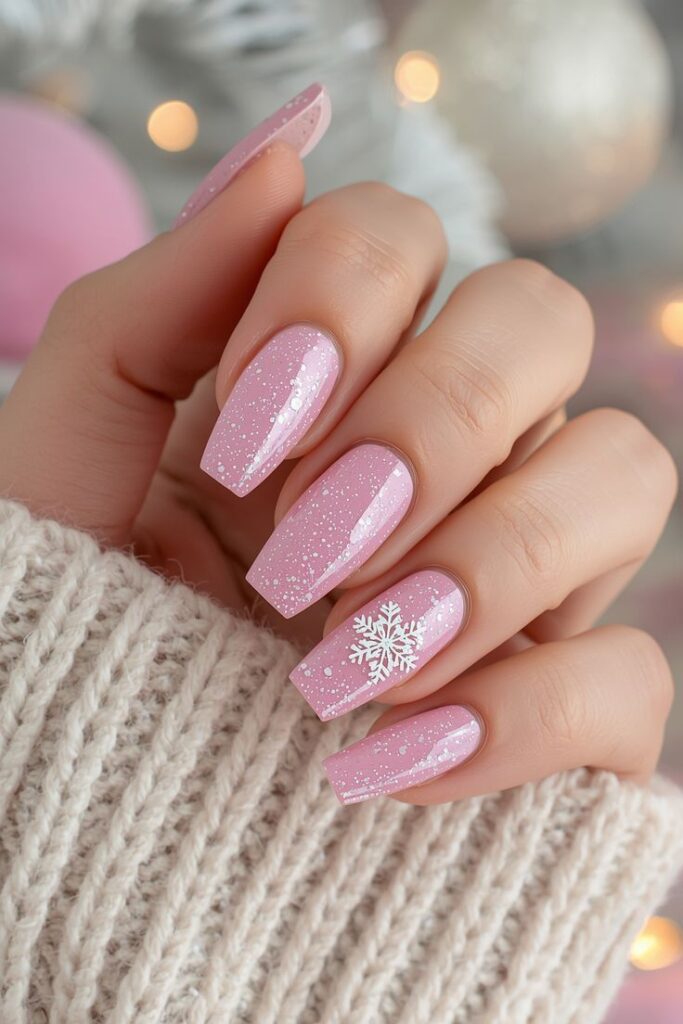 Soft Snowy Pink Nails
