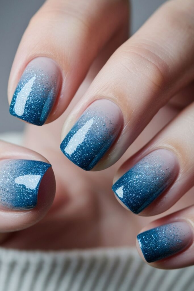 Blue Glitter Winter Nails
