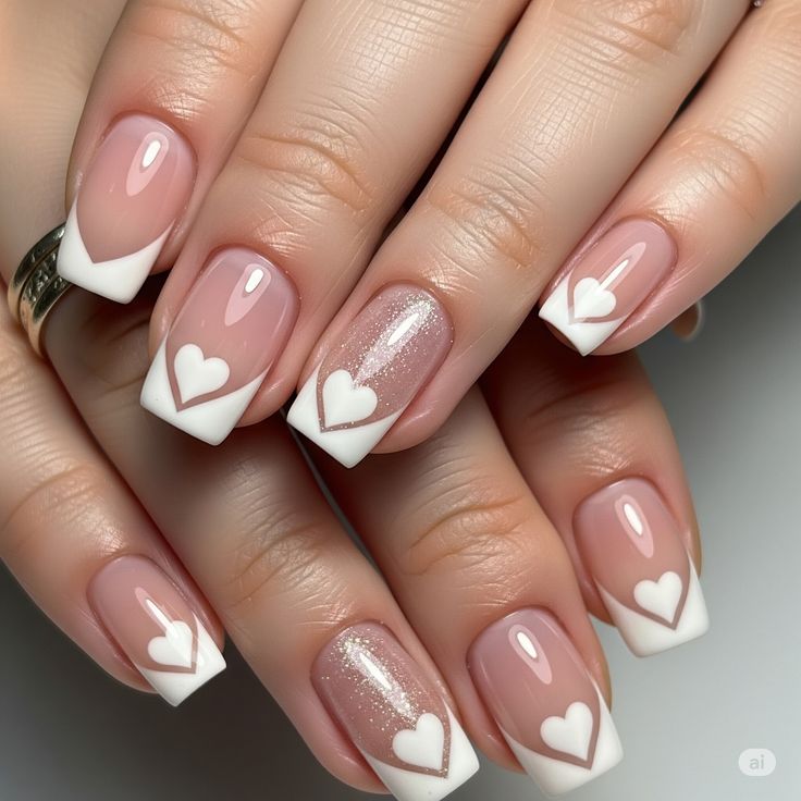 Heart French Tip Nails
