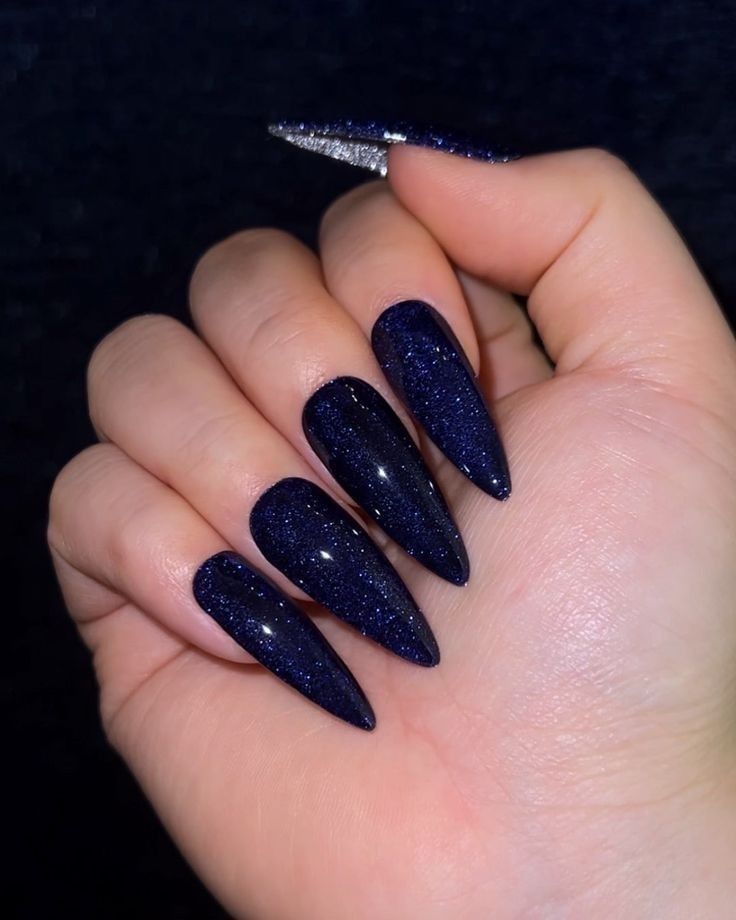 Navy Blue Velvet Nails