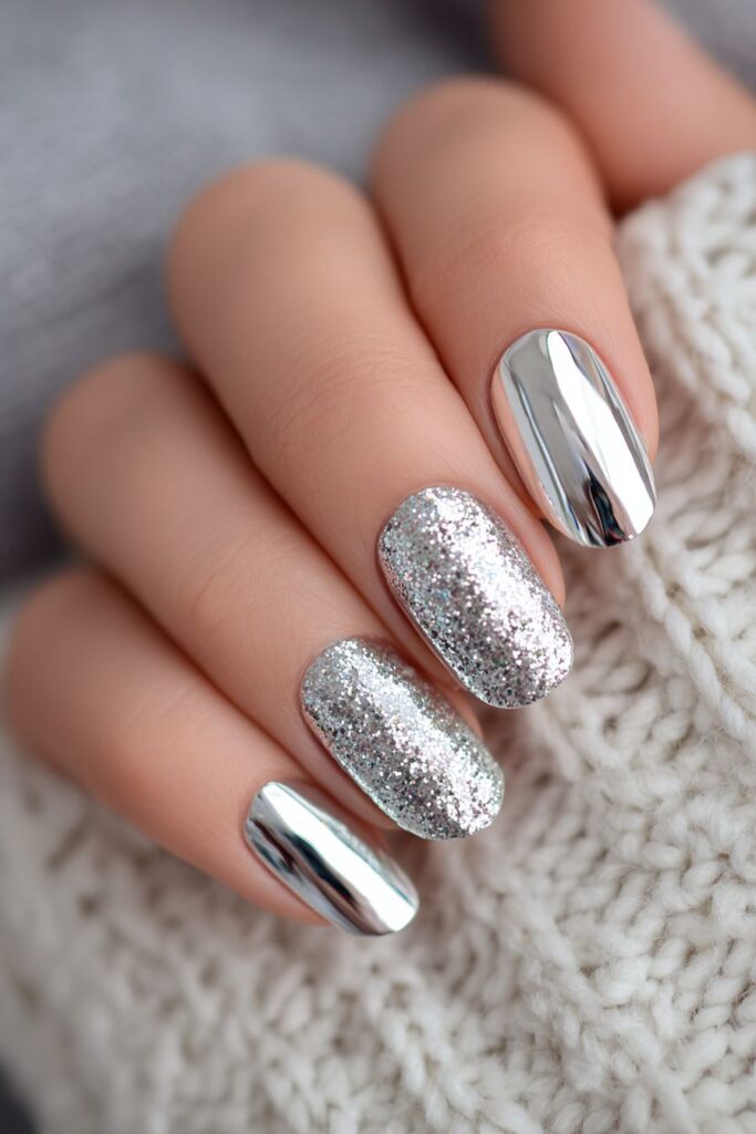 Silver Accent Short Nails