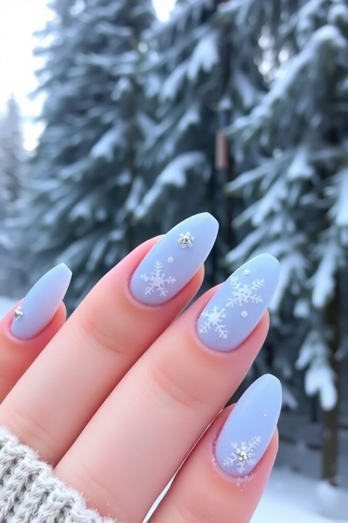 Snowflake Accent Icy Blue Nails