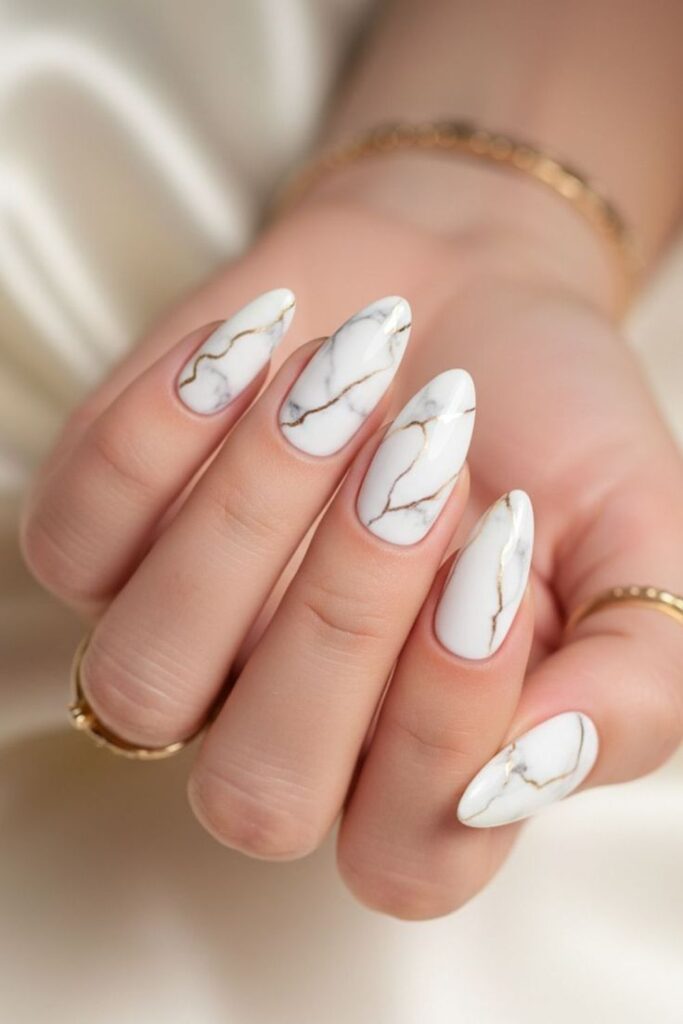 White Marble Accent Nails