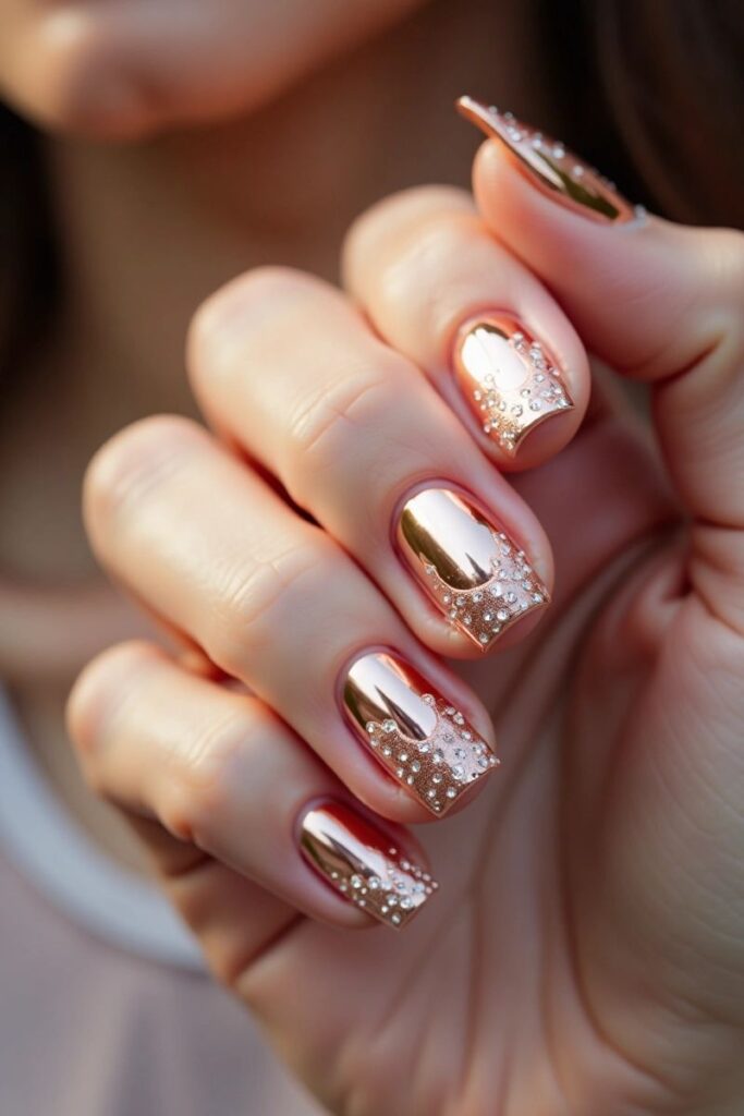 Glittering Rose Gold Nails
