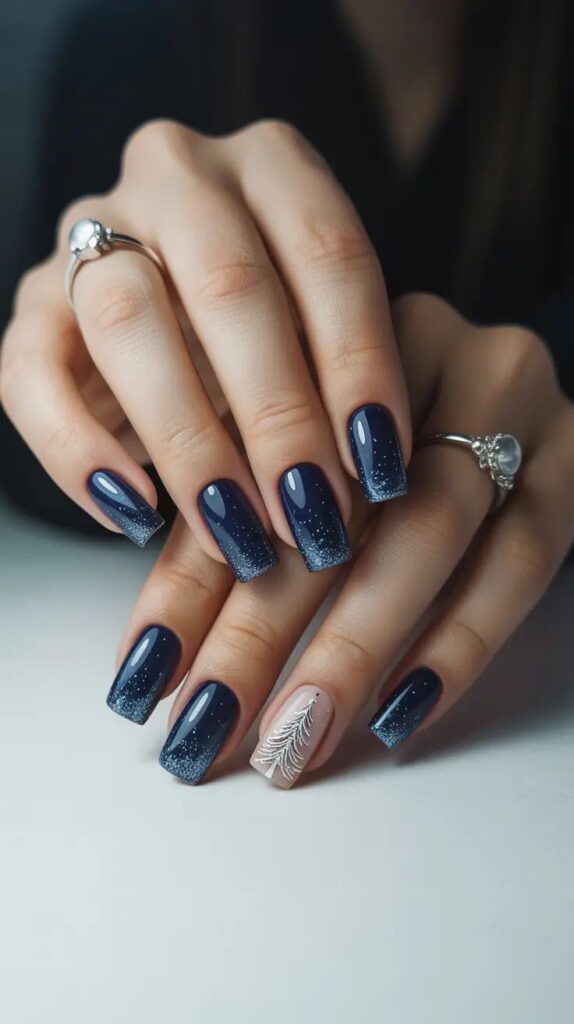Midnight Blue With a Single Accent Nail