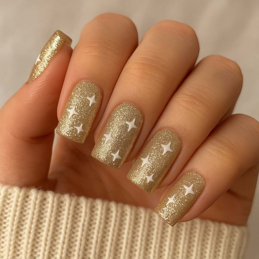Gold Star Christmas Nails
