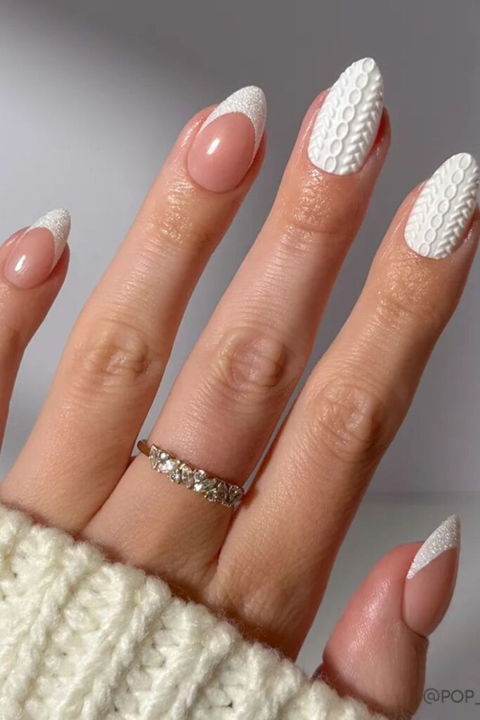 White Cable-Knit Sweater Nails