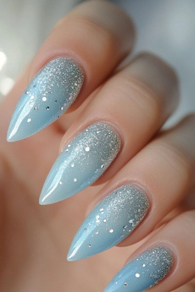 Icy Blue Glitter Nails