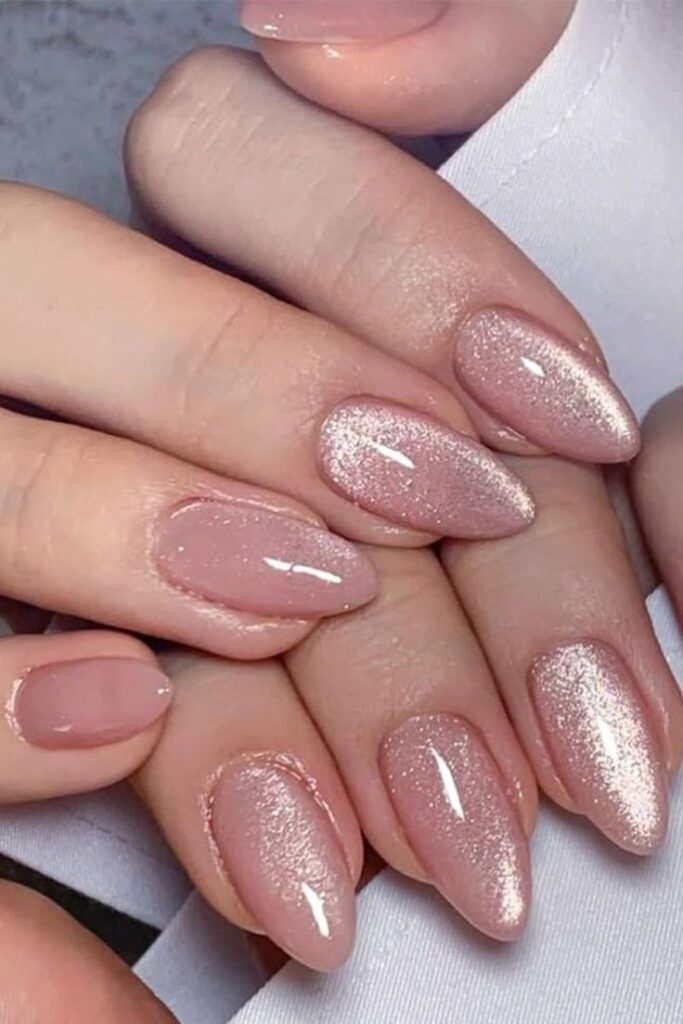 Sparkling Rose Pink Accent Nails