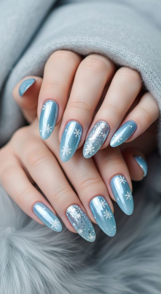Icy Blue Chrome Nails