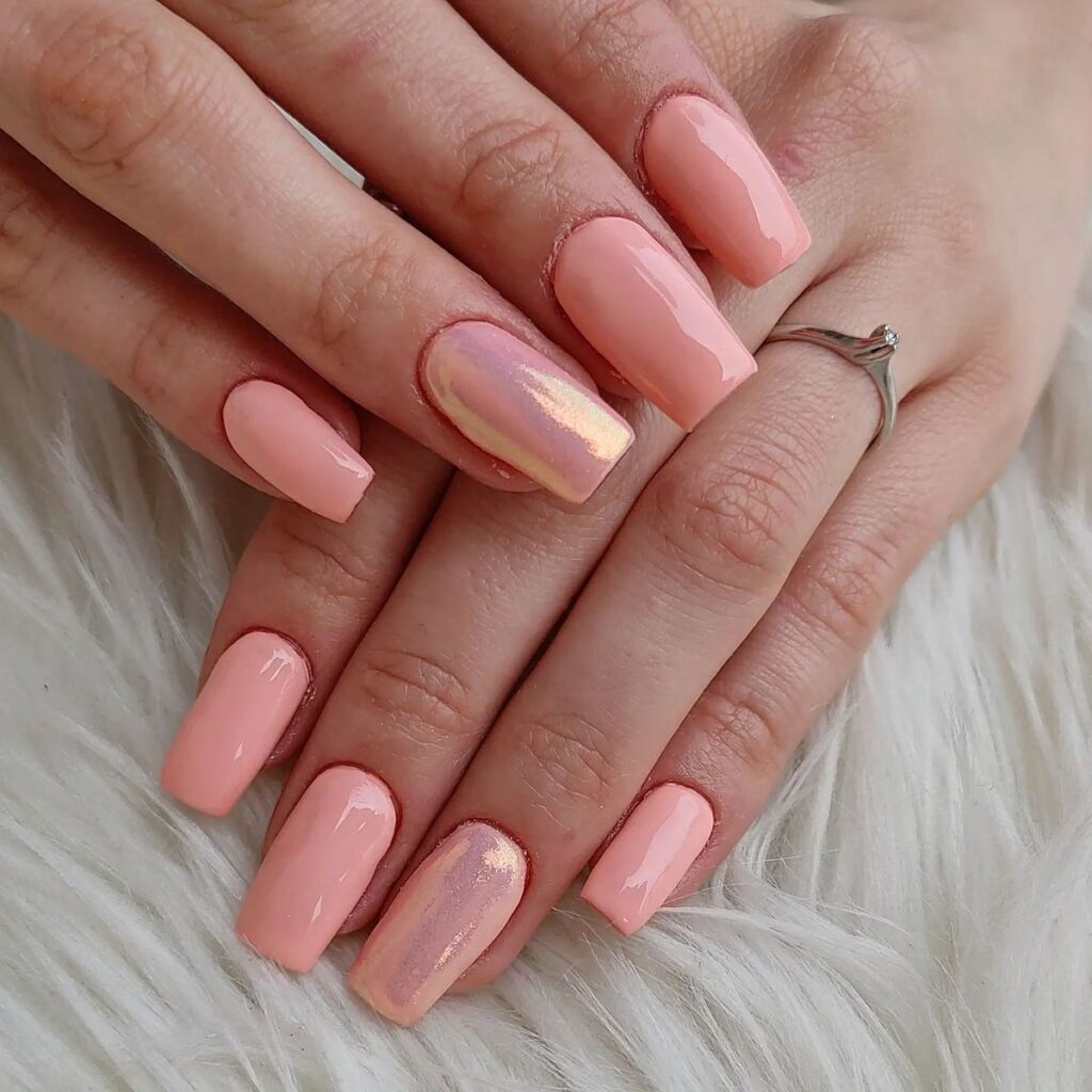 Winter Peach Glow Nails
