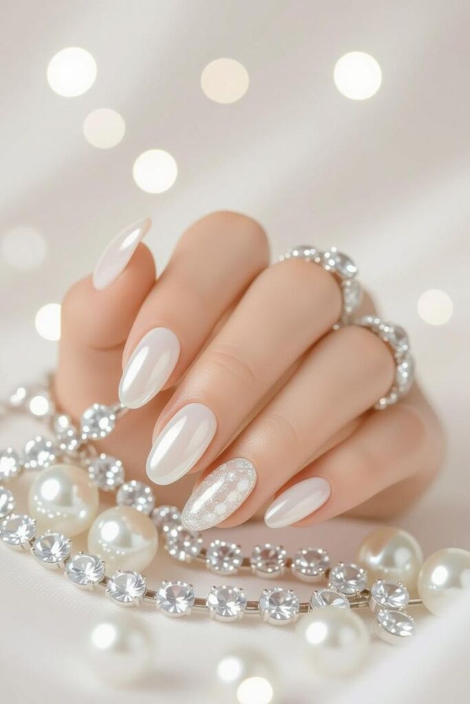 White Pearl Accent Nails