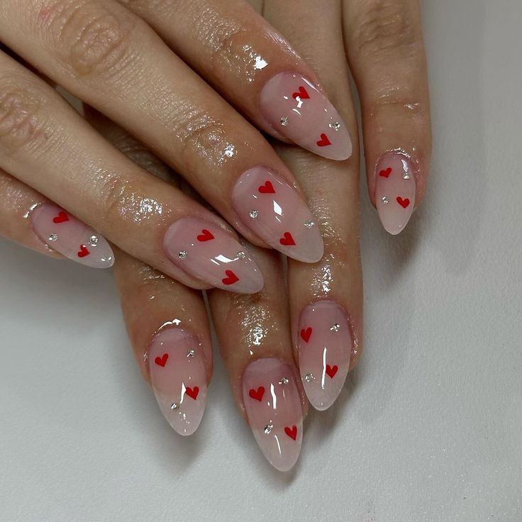 Clear Heart Accent Nails