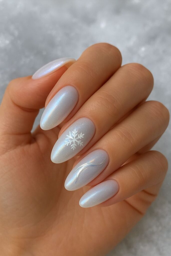 Frosted White Chrome Nails