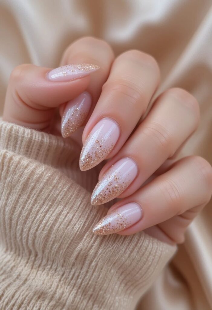 Champagne Glitter Fade Nails