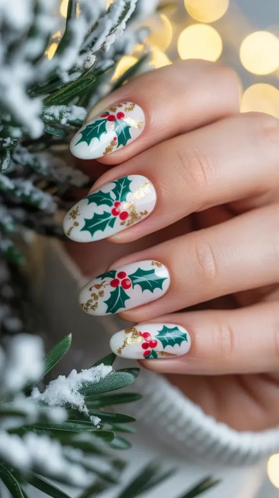 Holly and Berry Nails
