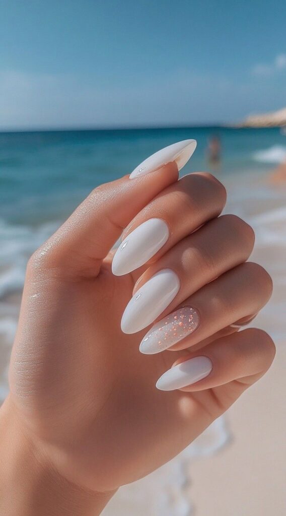 White Almond Shape Nails