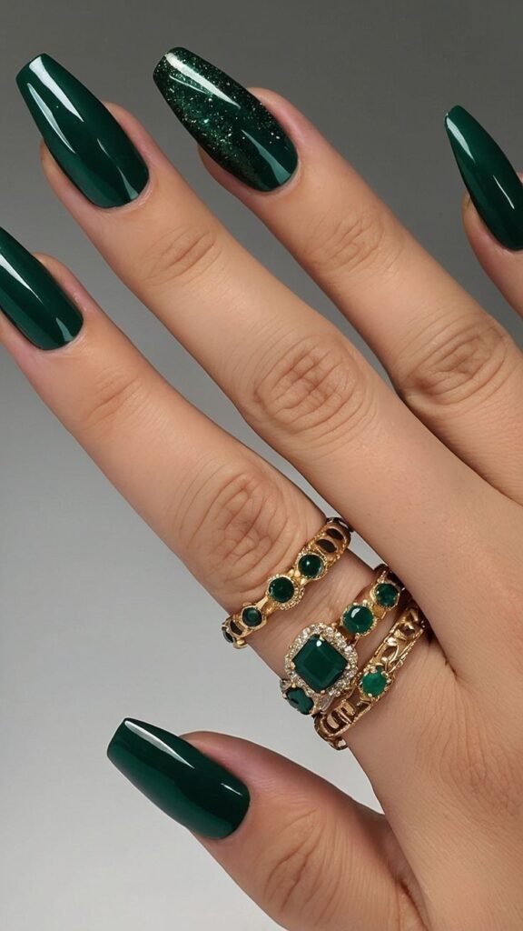 Dark Forest Green Nails