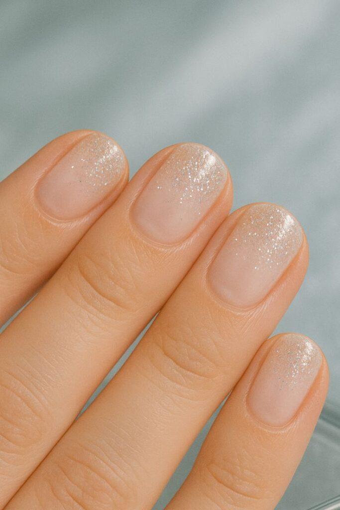Neutral Glitter Short Nails