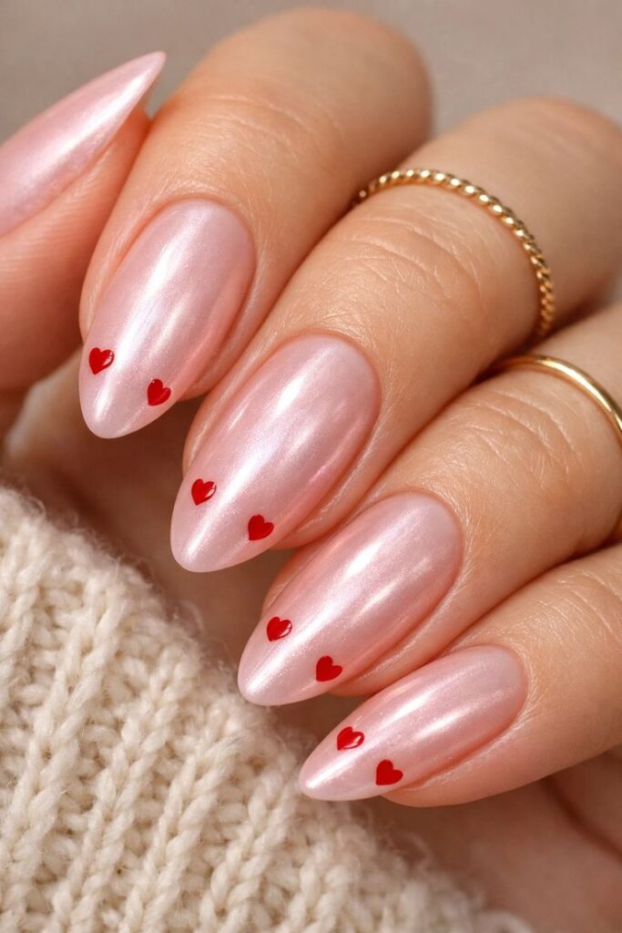 Soft Blush Heart Nails