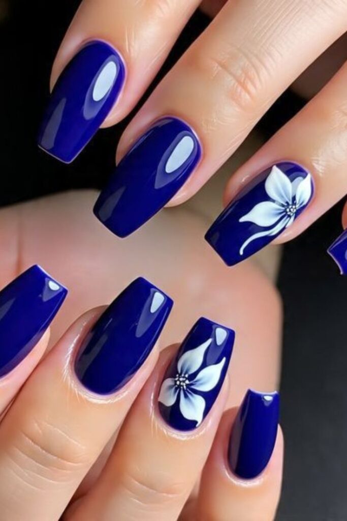 Royal Blue Shine With Floral Accent