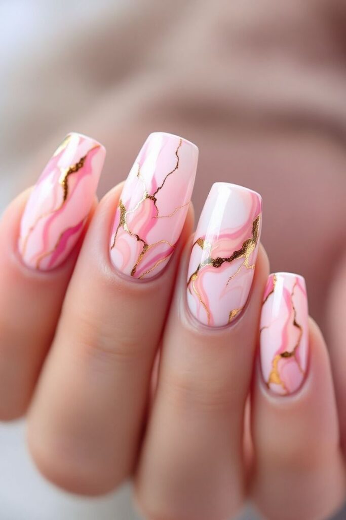 Pale Pink Marble Nails