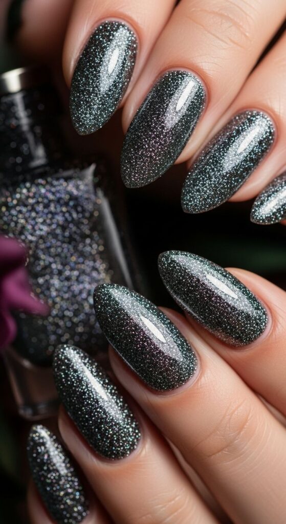 Gunmetal Glitter Nails