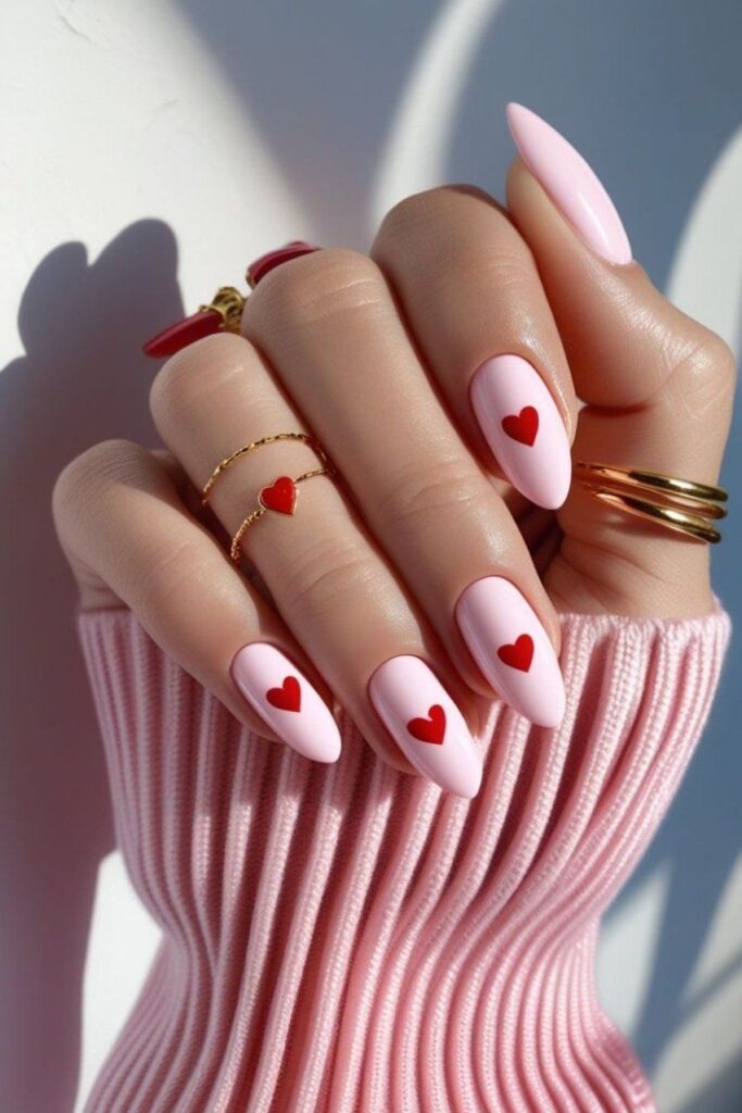 Red Hearts Accent Nails
