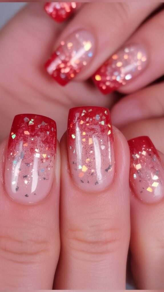 Red Glitter Gradient Nails