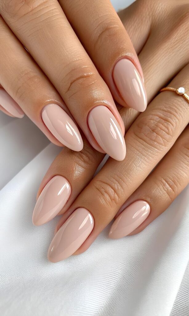 Neutral Beige Almond Nails