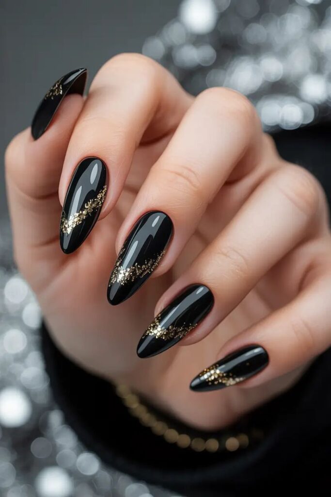 Black and Gold Statement Nails