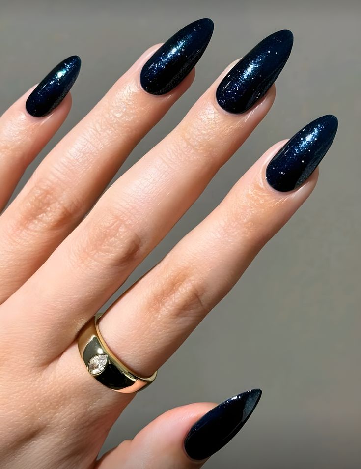 Midnight Blue Sparkle Nails