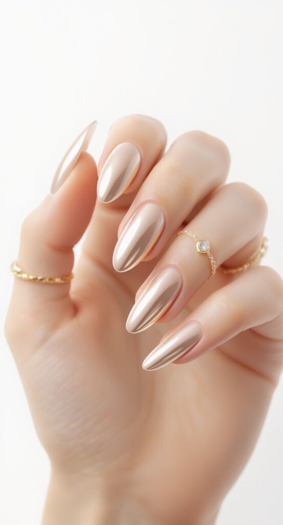 Champagne Chrome Birthday Nails
