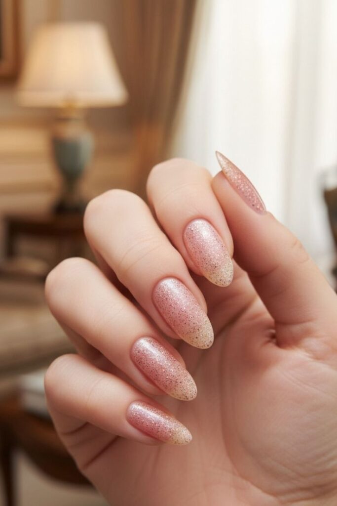 Pink Champagne Sparkle Nails
