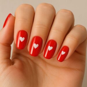 Classic Red Gloss With Tiny Heart Accents
