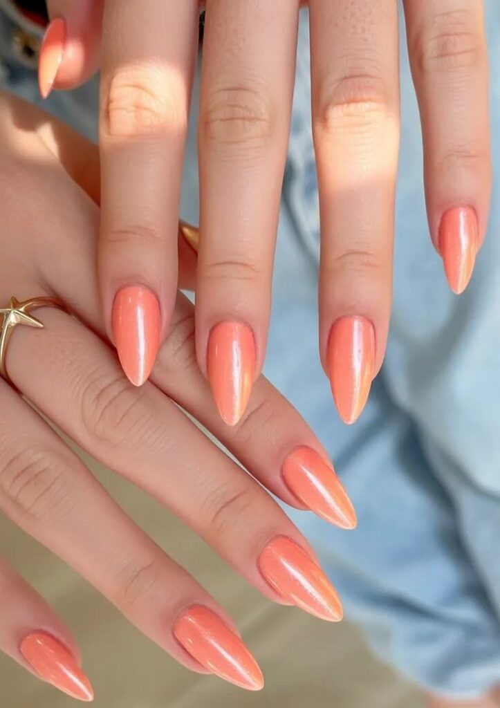 Glossy Peach Glow Nails