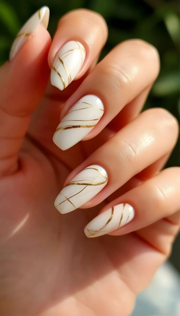 White with Gold Detail Nails