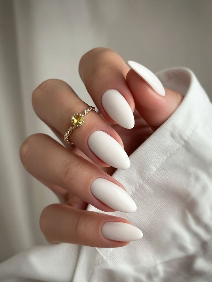 Matte White Almond Nails